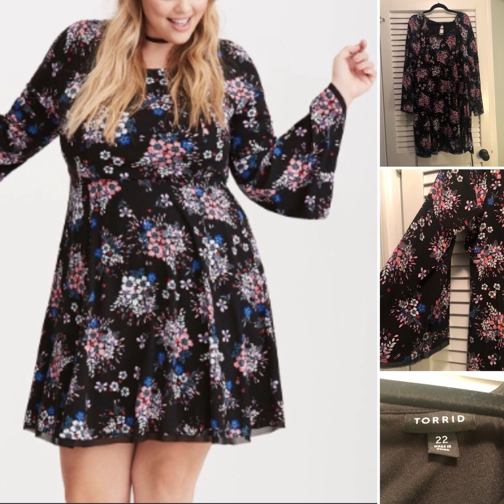 Torrid Bell Sleeve Floral Challis Dress (Size 22)